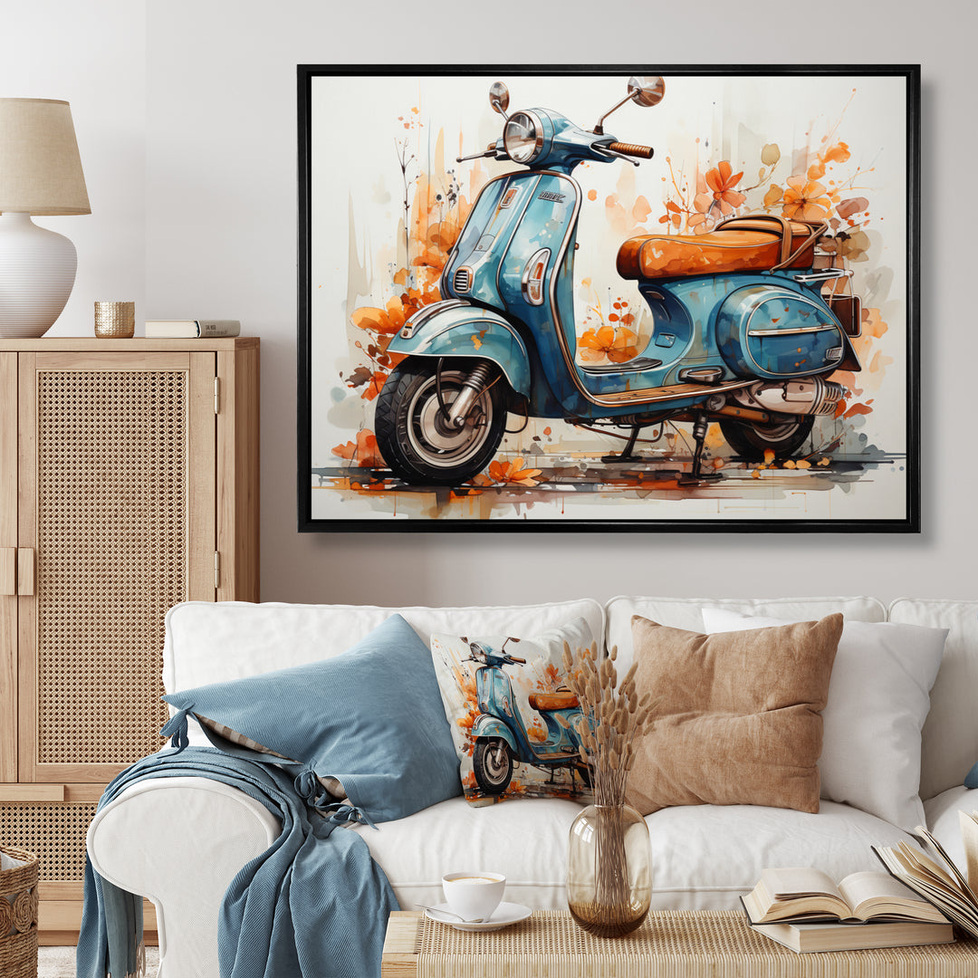 Blue Family Fun Scooter - Scooter Canvas Wall Art