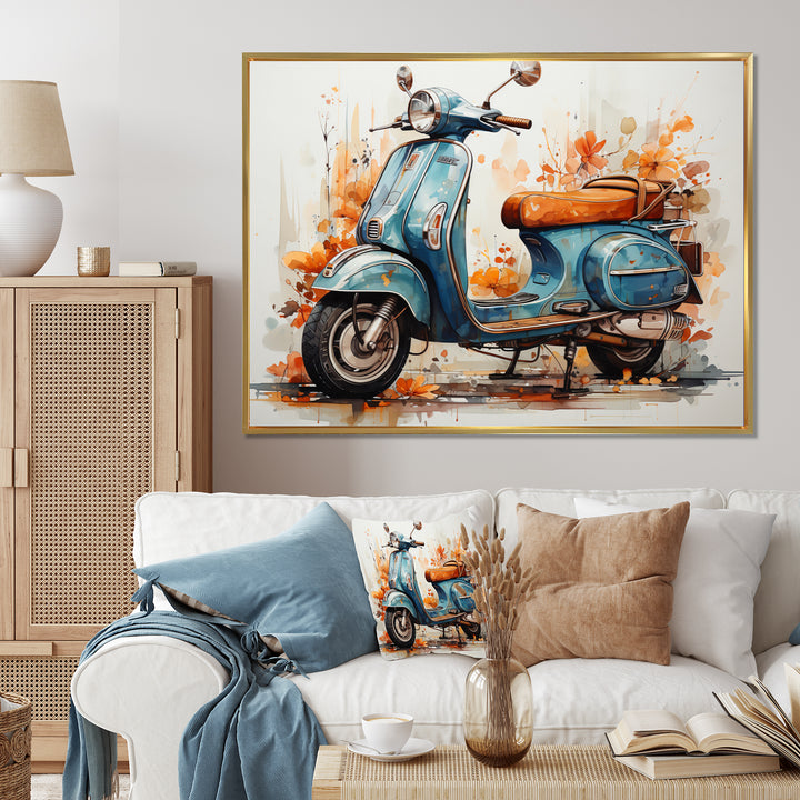 Blue Family Fun Scooter - Scooter Canvas Wall Art