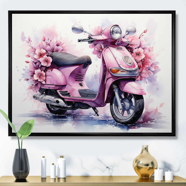 Pink Scooter Floral Fantasy I - Scooter Canvas Wall Art