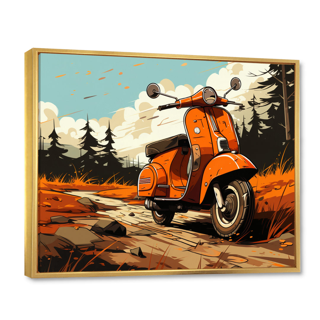 Coral Scooter In Country Retro - Scooter Canvas Wall Art