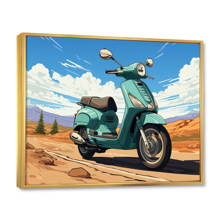 Scooter Retro In Desert Landscape - Scooter Canvas Wall Art