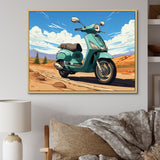 Scooter Retro In Desert Landscape - Scooter Canvas Wall Art