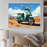Scooter Retro In Desert Landscape - Scooter Canvas Wall Art