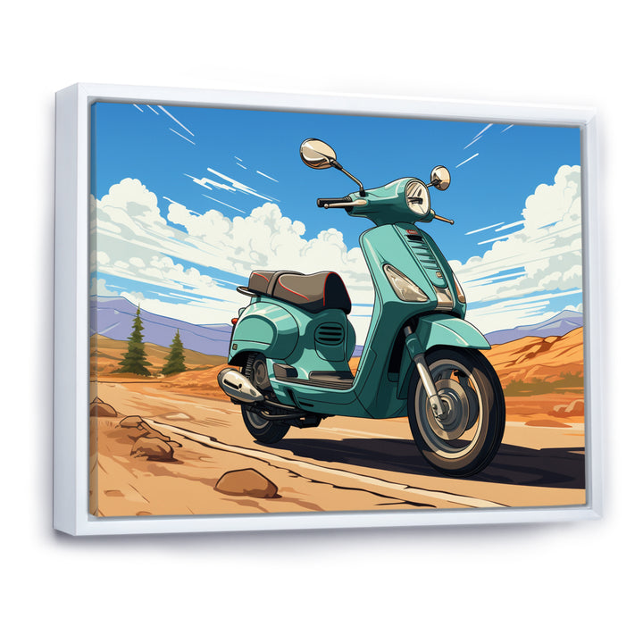 Scooter Retro In Desert Landscape - Scooter Canvas Wall Art