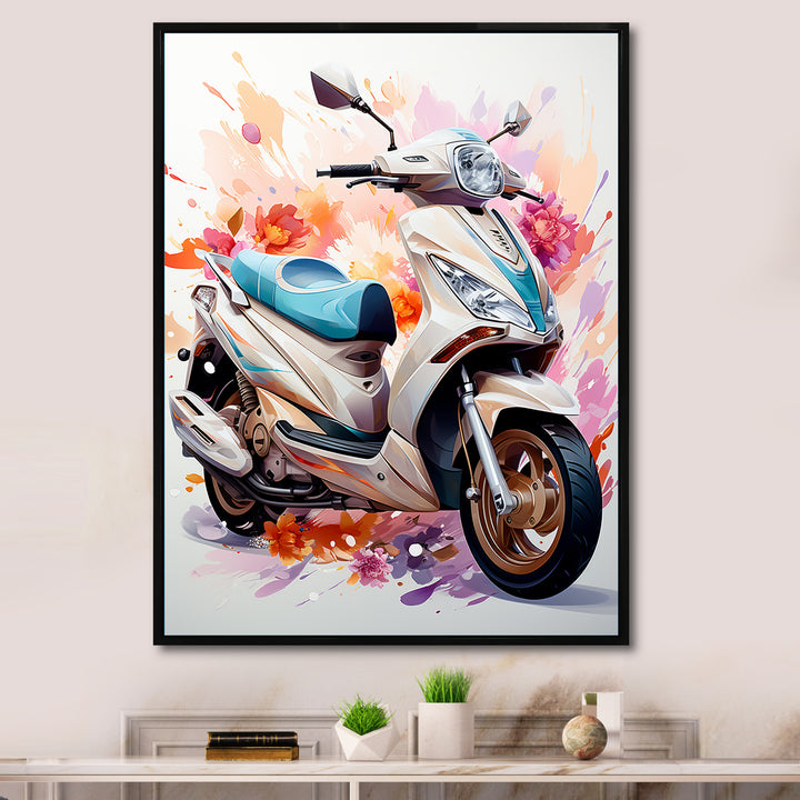 White Scooter Sporty Speedster - Scooter Canvas Wall Art