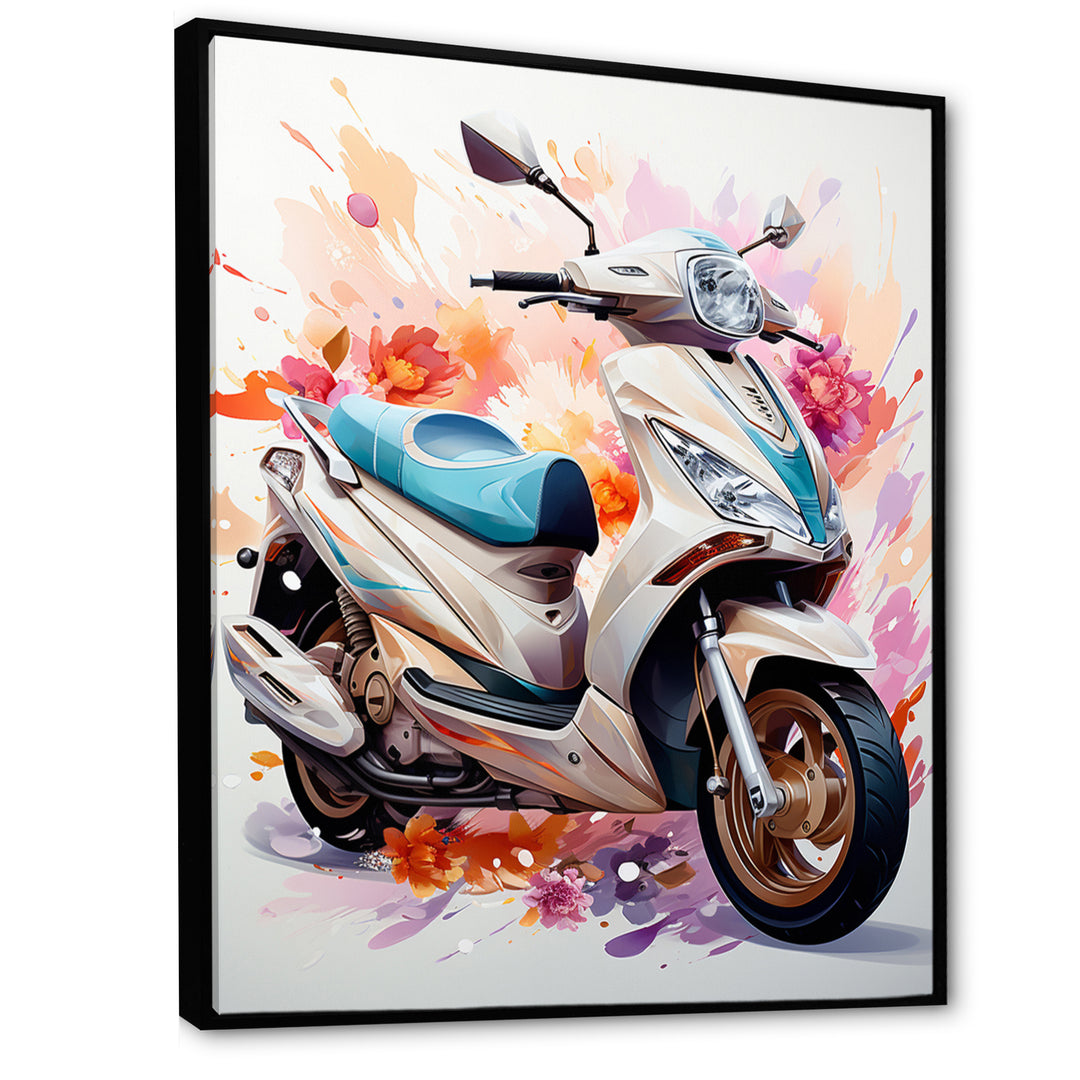 White Scooter Sporty Speedster - Scooter Canvas Wall Art
