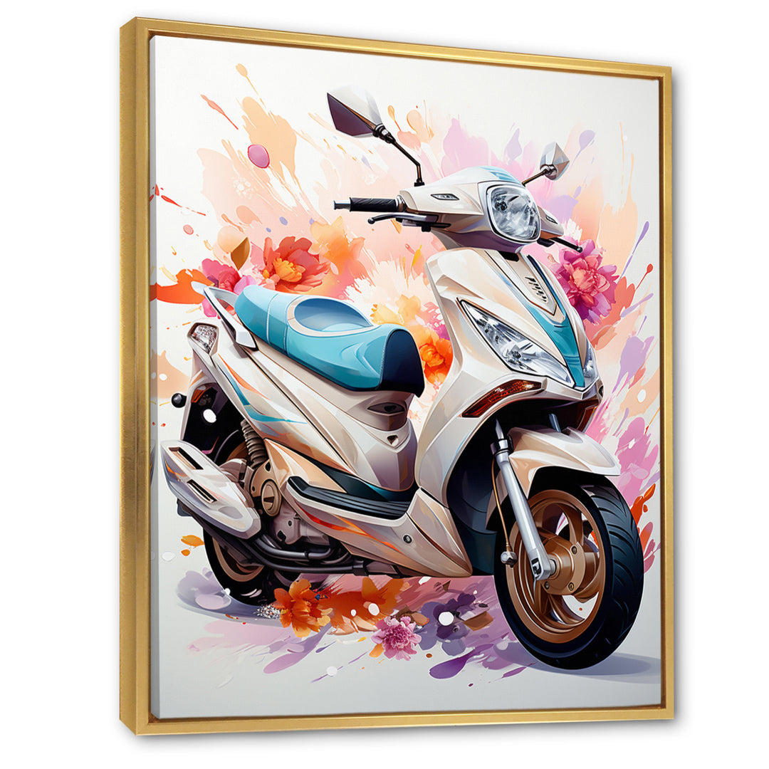 White Scooter Sporty Speedster - Scooter Canvas Wall Art