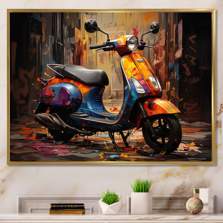 Orange Blue Scooter Street Styler - Scooter Canvas Wall Art