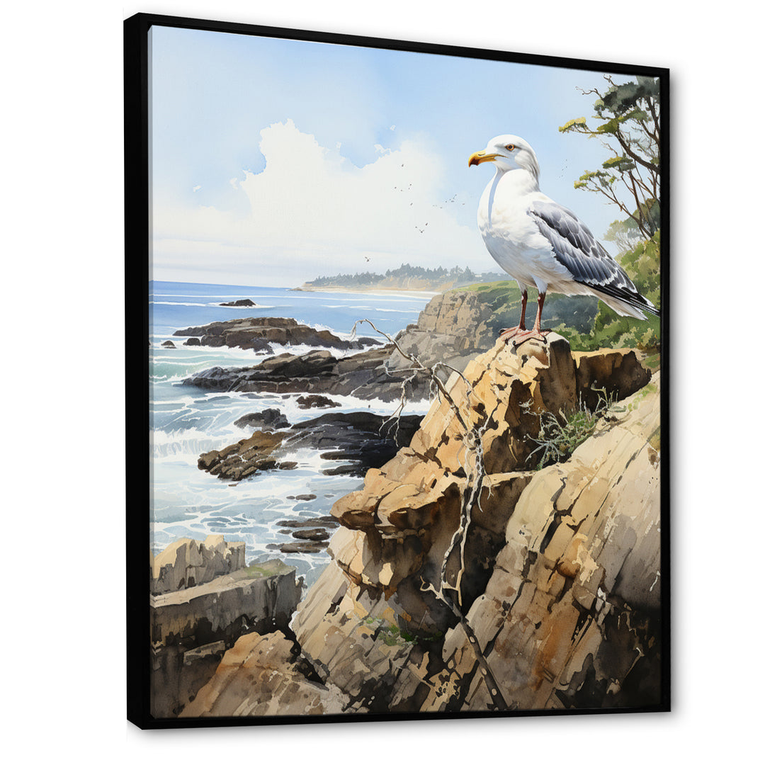 Seagull Coastal Guardian On Rock - Seagull Wall Art Prints