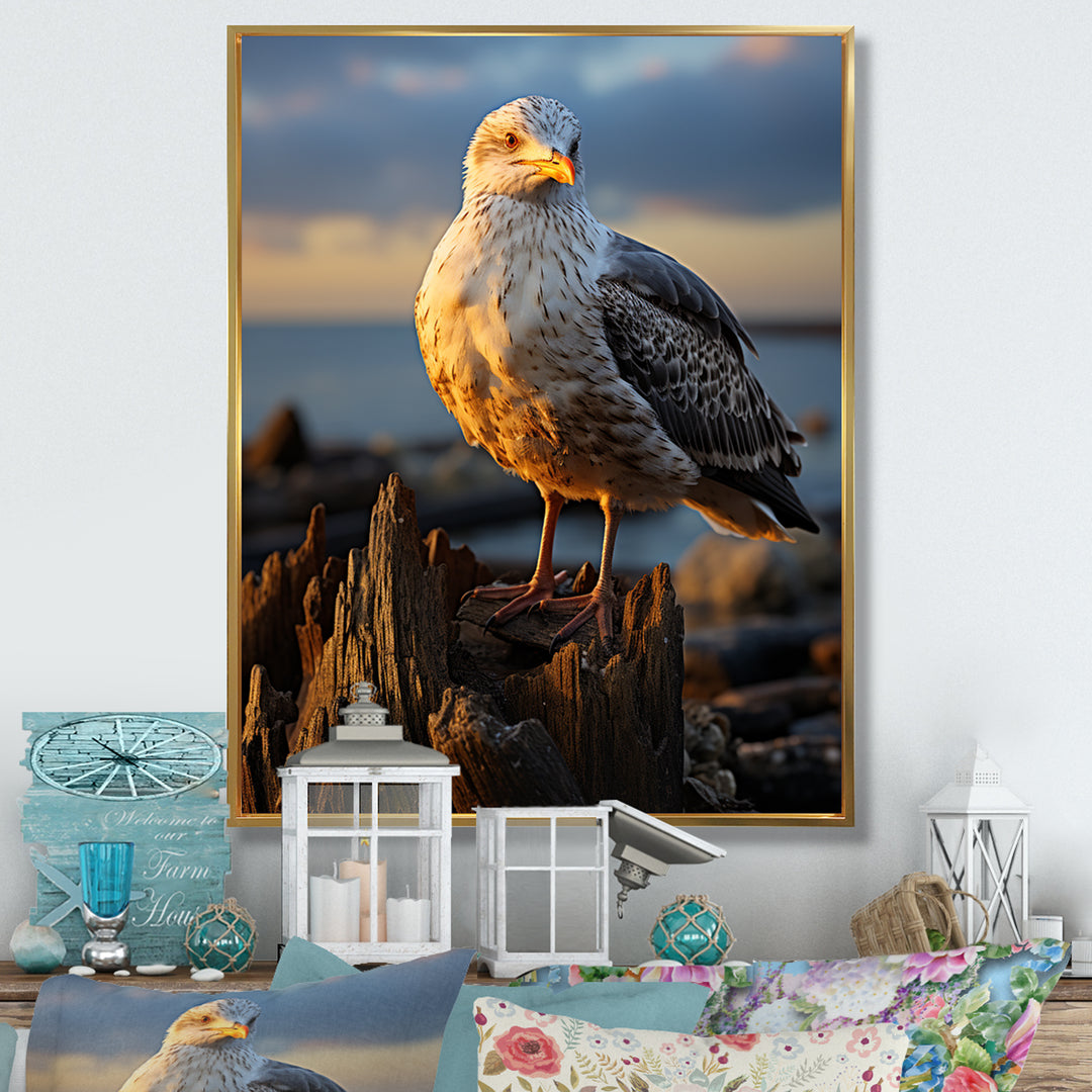Seagull Vibrant Portrait On Rock - Seagull Living Room Wall Art