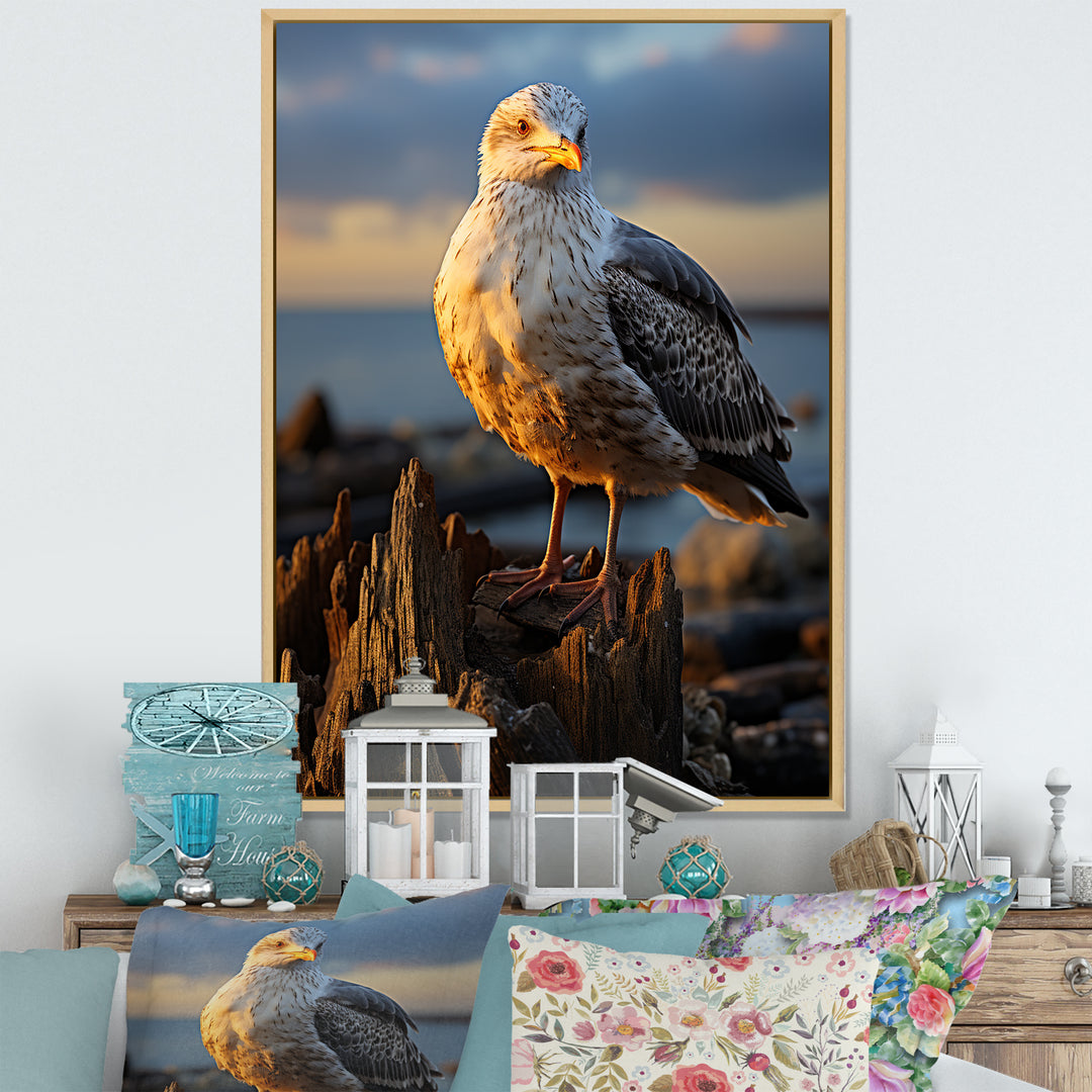 Seagull Vibrant Portrait On Rock - Seagull Living Room Wall Art