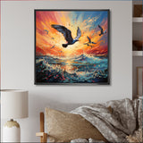 Seagull Symphony Pointillism - Seagull Canvas Wall Art