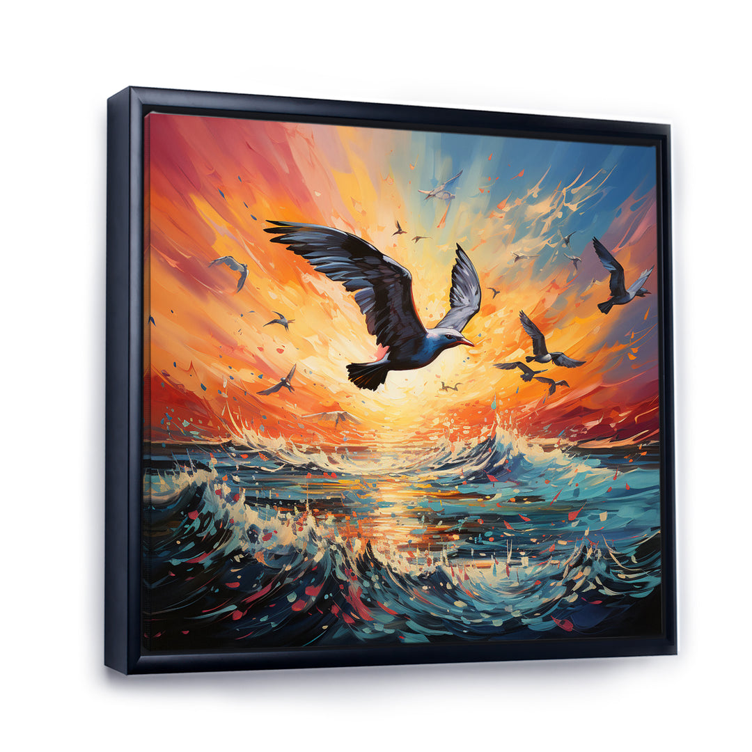 Seagull Symphony Pointillism - Seagull Canvas Wall Art