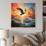 Seagull Symphony Pointillism - Seagull Canvas Wall Art