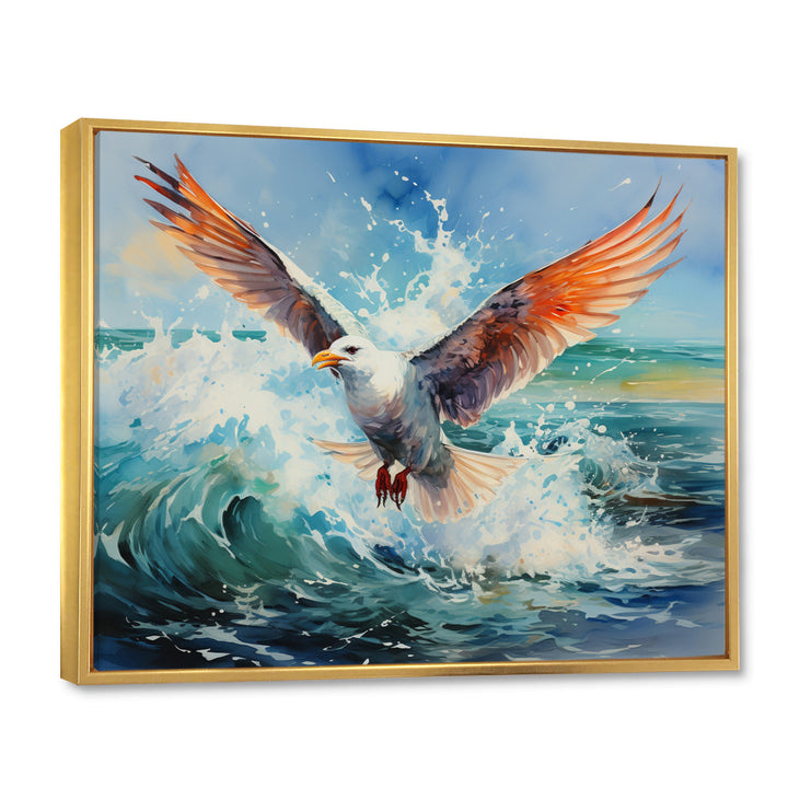 Seagulls Dance Pointillism Over Sea - Seagull Wall Decor
