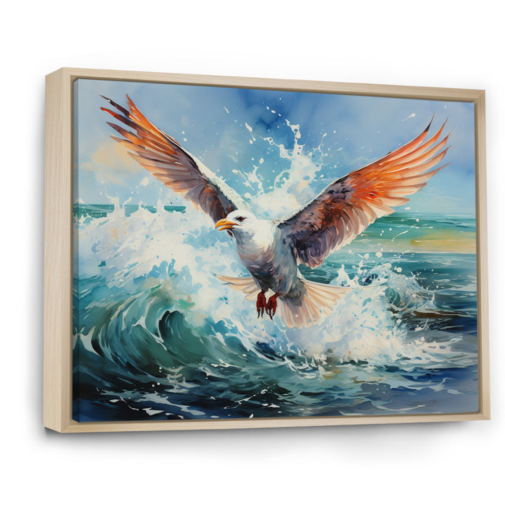 Seagulls Dance Pointillism Over Sea - Seagull Wall Decor
