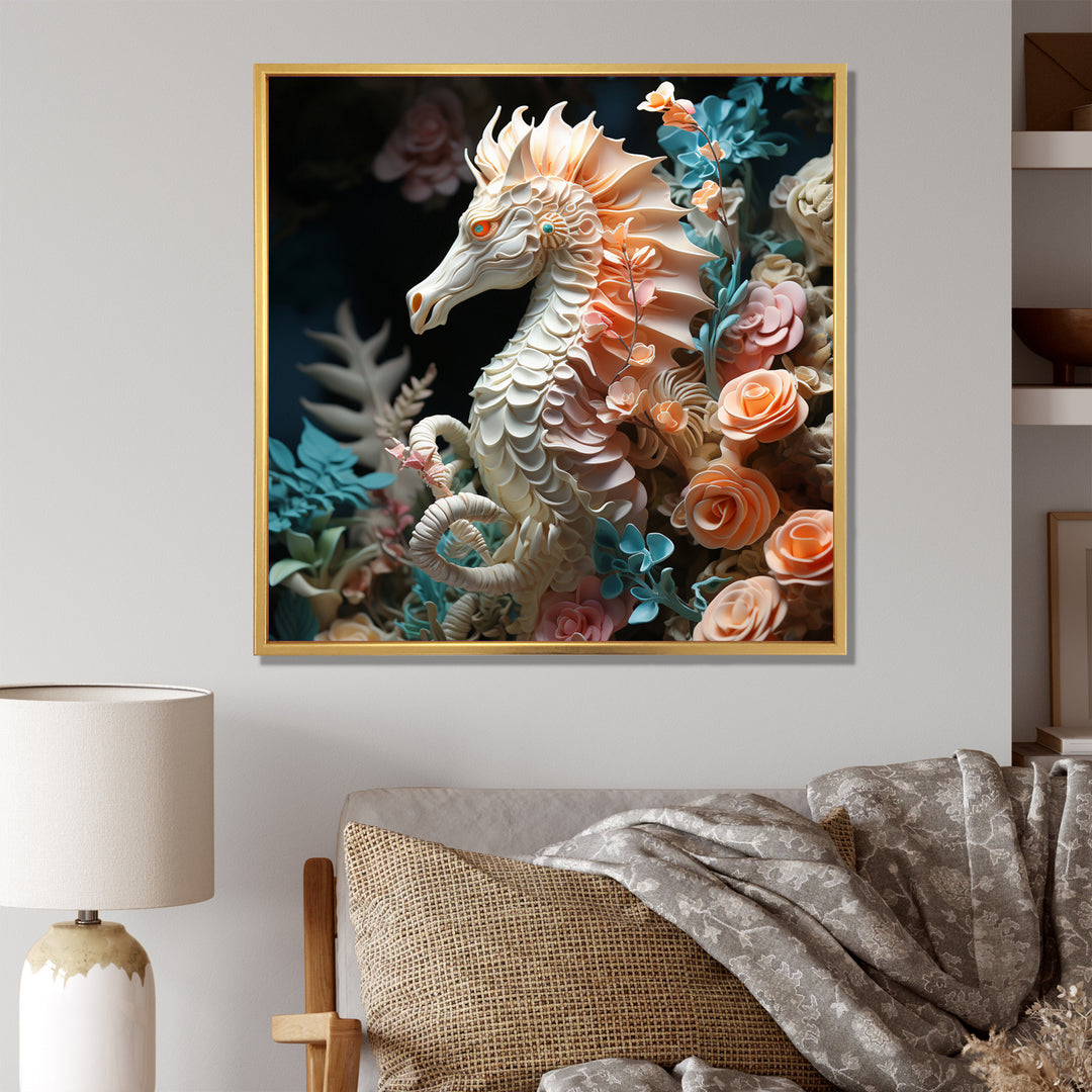 Seahorse With Flowers Sanctuary - Seahorse Home Decor Art