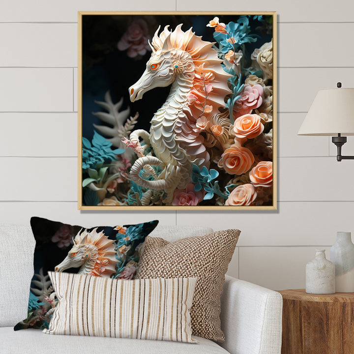 Seahorse With Flowers Sanctuary - Seahorse Home Decor Art