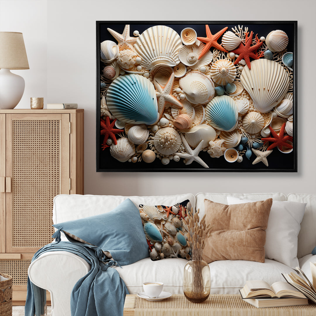 Seashell Collage - Seashell Framed Canvas Art