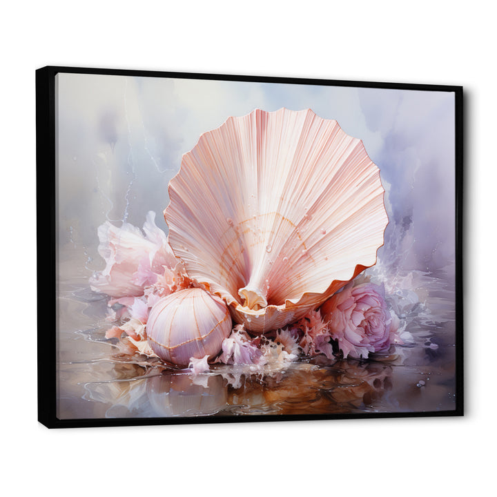 Pink Seashell Serenity - Seashell Framed Canvas Art