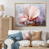 Pink Seashell Serenity - Seashell Framed Canvas Art