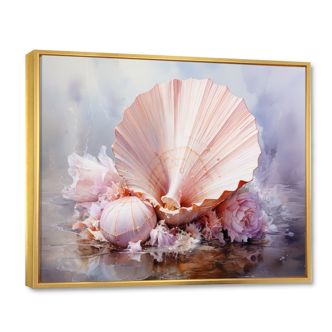 Pink Seashell Serenity - Seashell Framed Canvas Art
