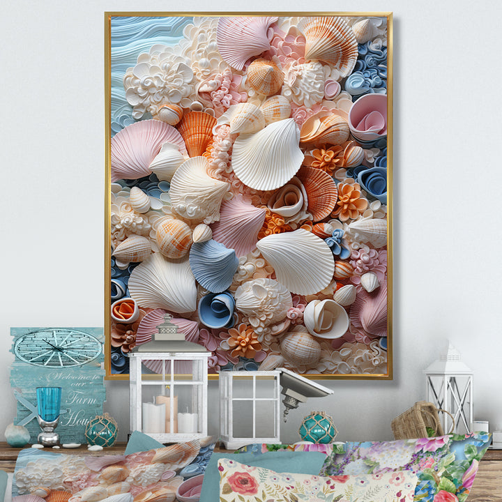 White Seashells Serenity Pastoral - Seashell Living Room Wall Art