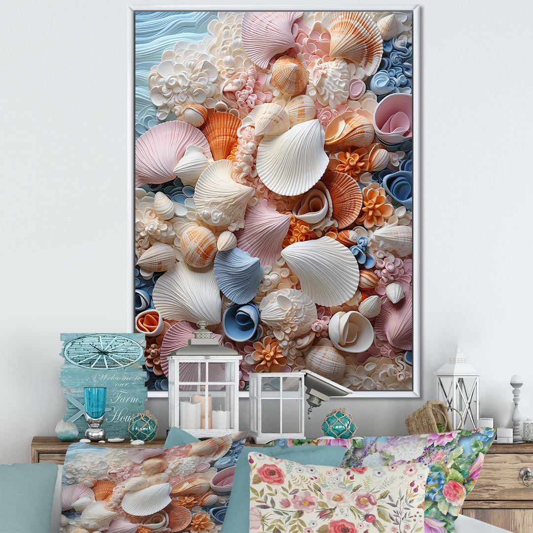 White Seashells Serenity Pastoral - Seashell Living Room Wall Art