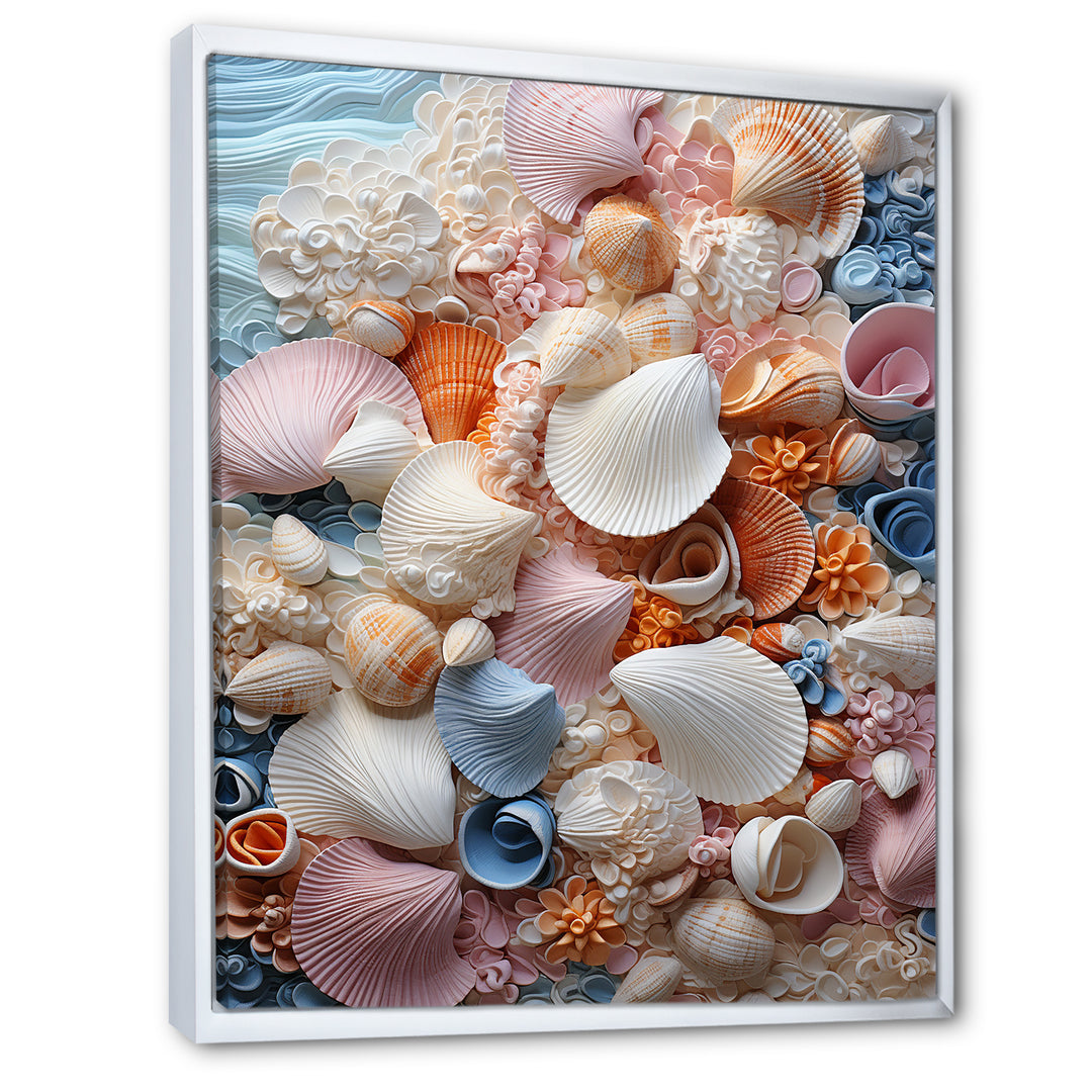 White Seashells Serenity Pastoral - Seashell Living Room Wall Art