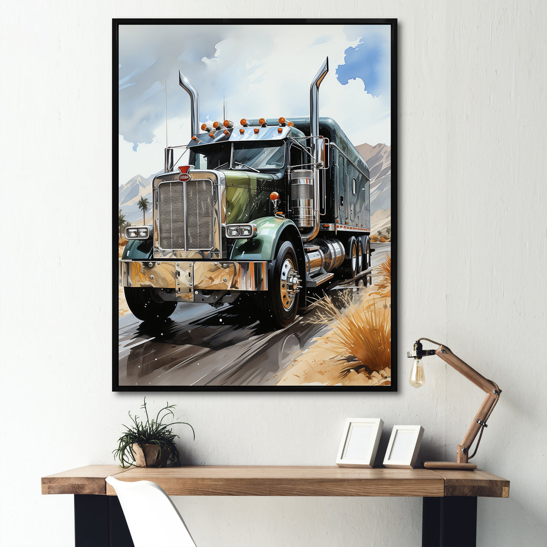 Semi Truck Carbon Fiber I - Truck Canvas Wall Art