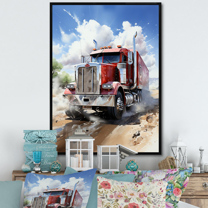 Red Semi Truck Pride I - Truck Canvas Wall Art