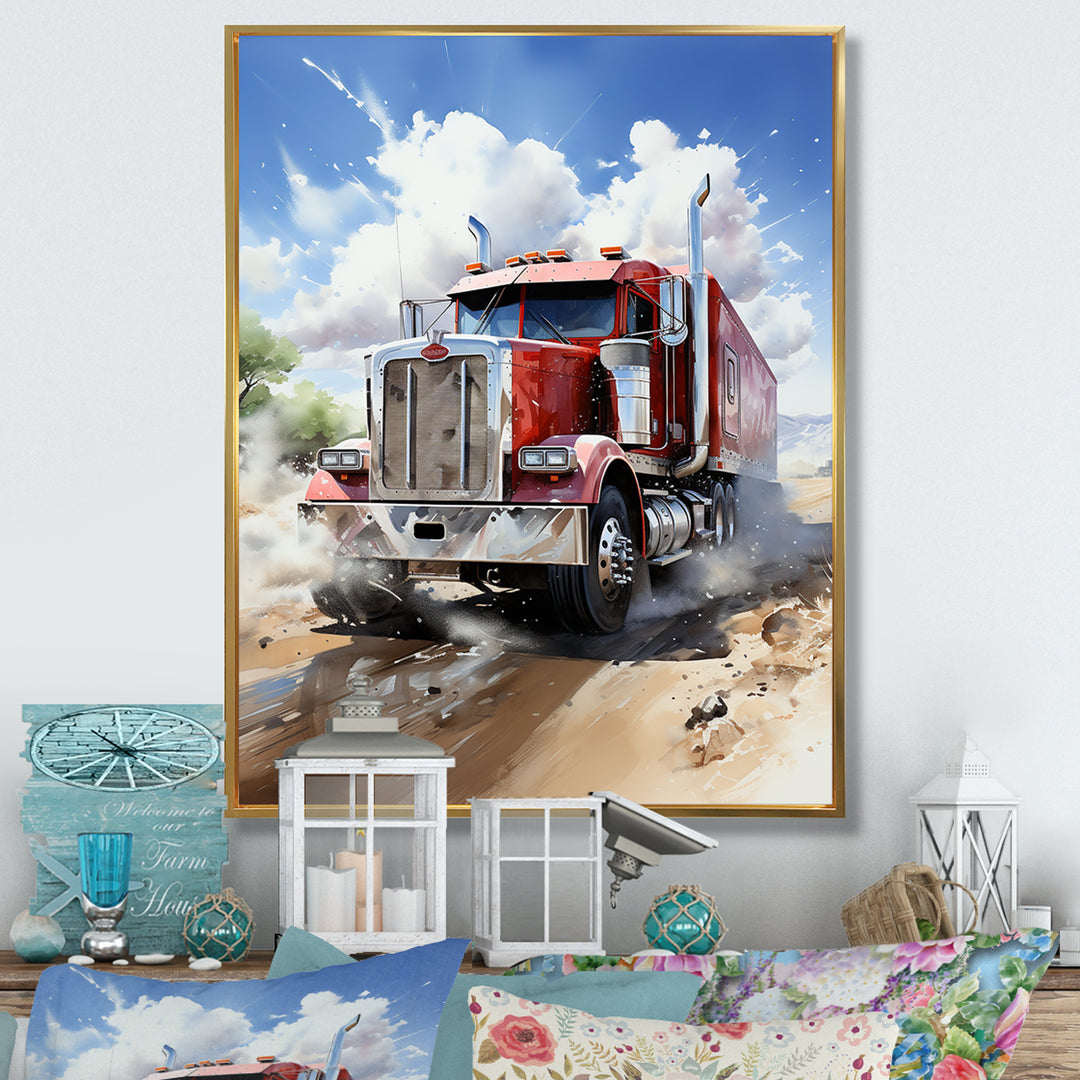 Red Semi Truck Pride I - Truck Canvas Wall Art