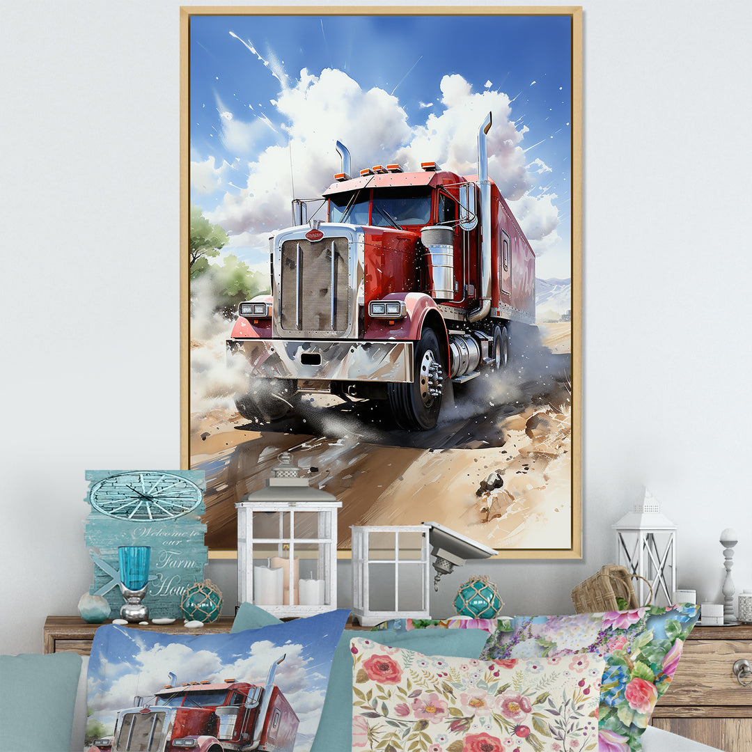 Red Semi Truck Pride I - Truck Canvas Wall Art