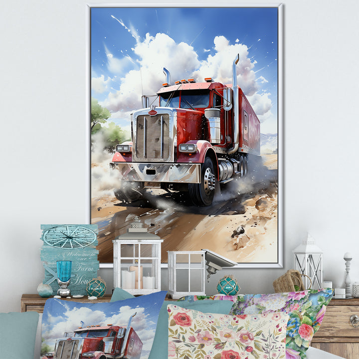 Red Semi Truck Pride I - Truck Canvas Wall Art