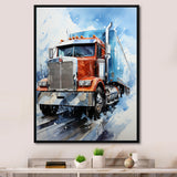 Red Semi Truck In Winter I - Truck Canvas Wall Art