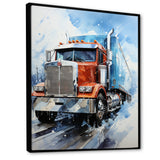 Red Semi Truck In Winter I - Truck Canvas Wall Art