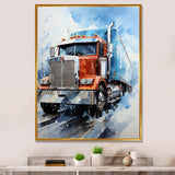 Red Semi Truck In Winter I - Truck Canvas Wall Art