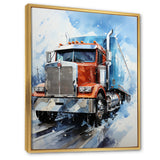 Red Semi Truck In Winter I - Truck Canvas Wall Art