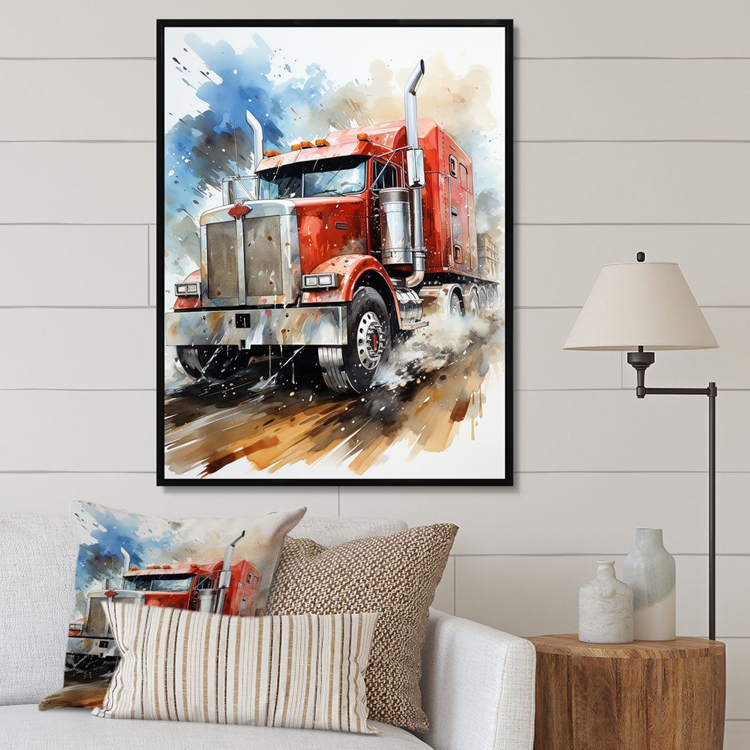 Red Semi Truck Heavy Duty I - Truck Canvas Wall Art