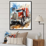 Red Semi Truck Heavy Duty I - Truck Canvas Wall Art