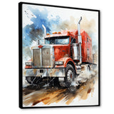 Red Semi Truck Heavy Duty I - Truck Canvas Wall Art