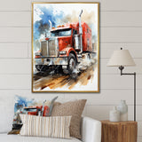 Red Semi Truck Heavy Duty I - Truck Canvas Wall Art