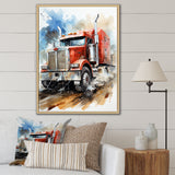Red Semi Truck Heavy Duty I - Truck Canvas Wall Art