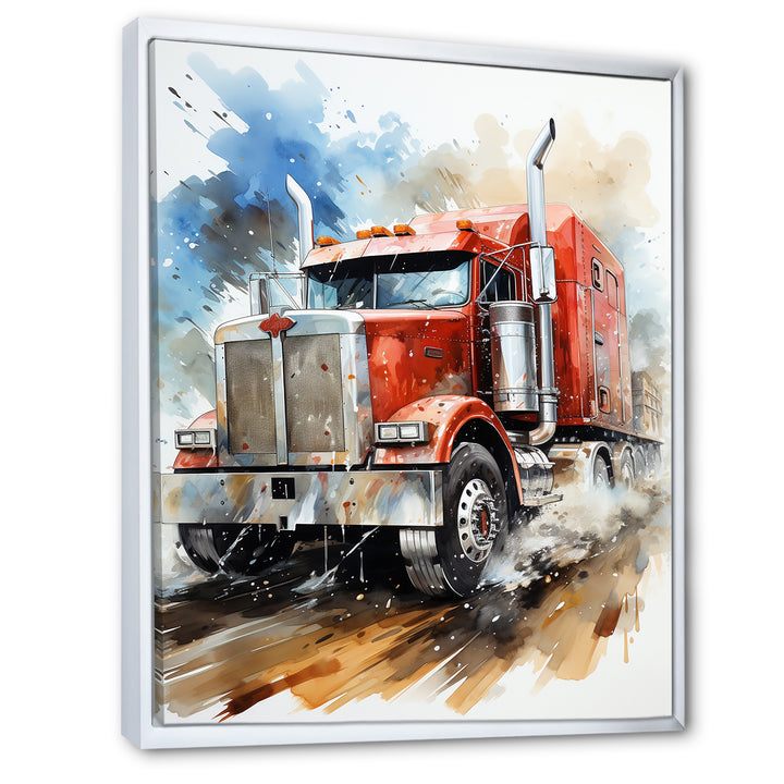 Red Semi Truck Heavy Duty I - Truck Canvas Wall Art