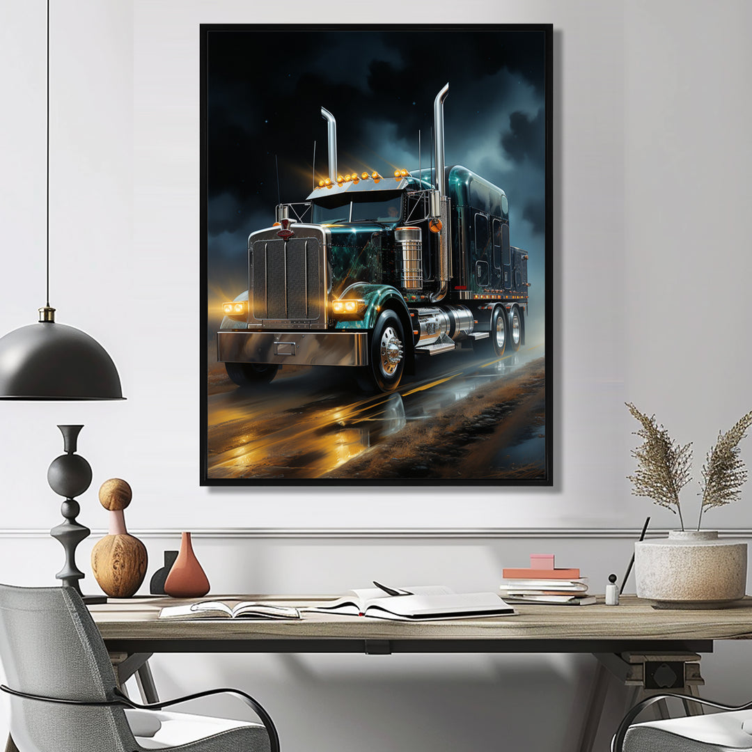 Semi Truck Midnight Cruiser - Truck Canvas Wall Art
