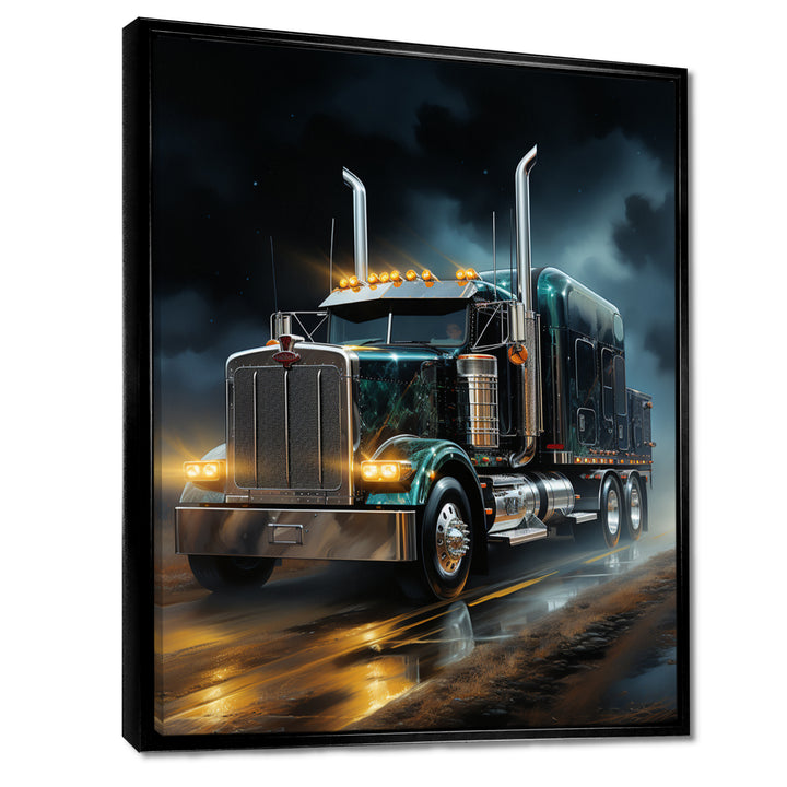 Semi Truck Midnight Cruiser - Truck Canvas Wall Art