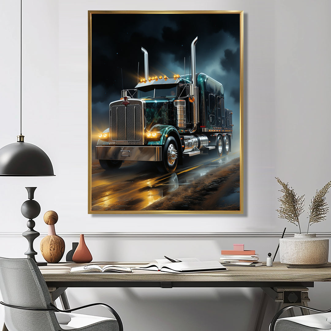 Semi Truck Midnight Cruiser - Truck Canvas Wall Art