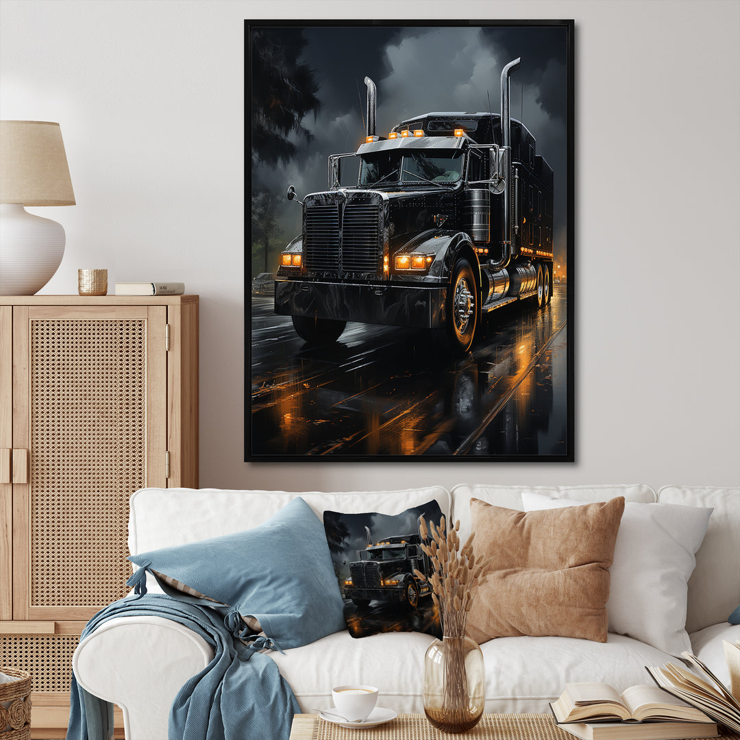 Midnight Cruiser Semi Truck I - Truck Canvas Wall Art