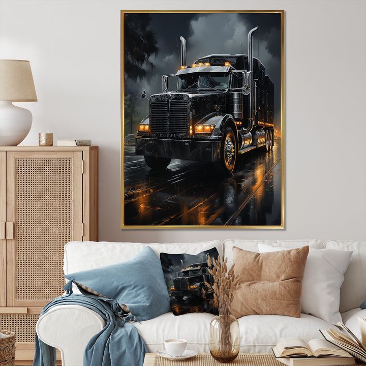 Midnight Cruiser Semi Truck I - Truck Canvas Wall Art