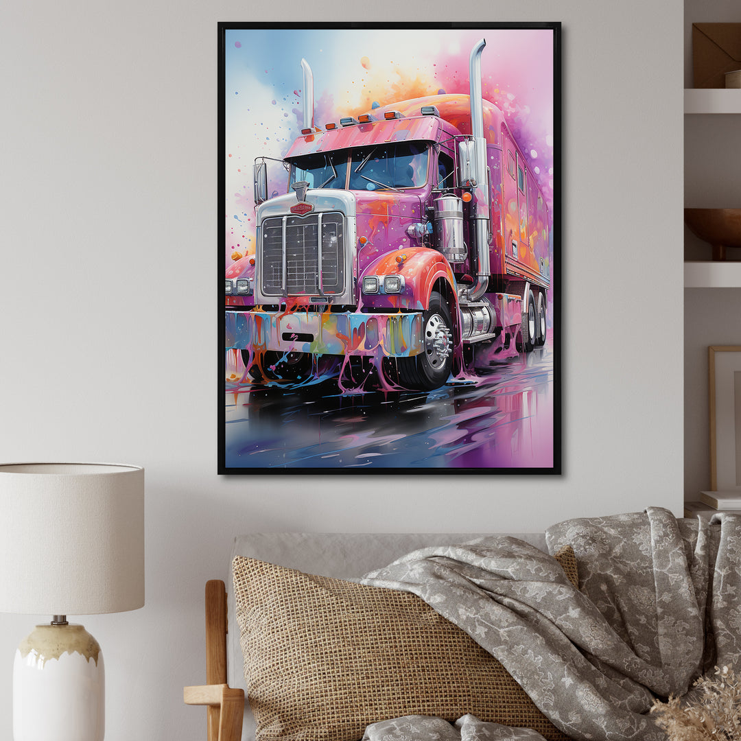 Pink Semi Truck Showstopper - Truck Canvas Wall Art